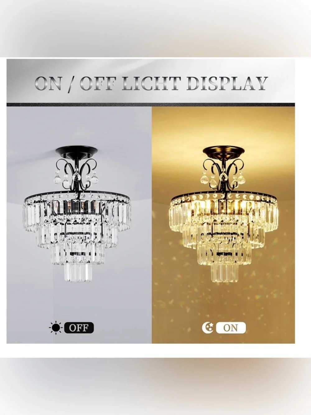 Black Crystal Chandeliers,4 -Lights Modern Crystal Chandelier for Dining Room